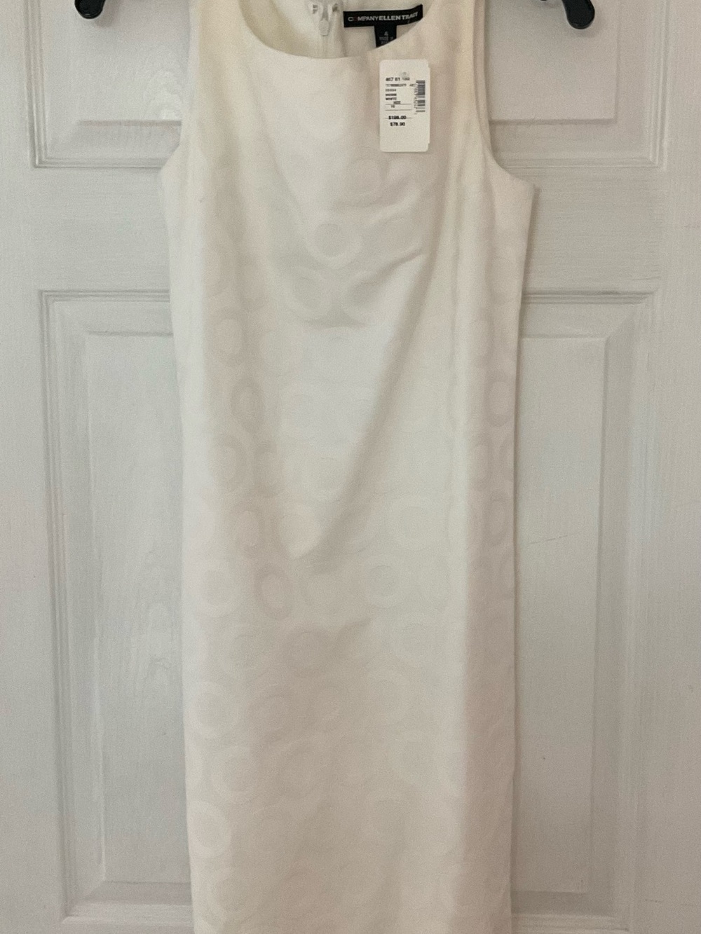 Ellen Tracy White Sleeveless Jacquard Sheath Dress